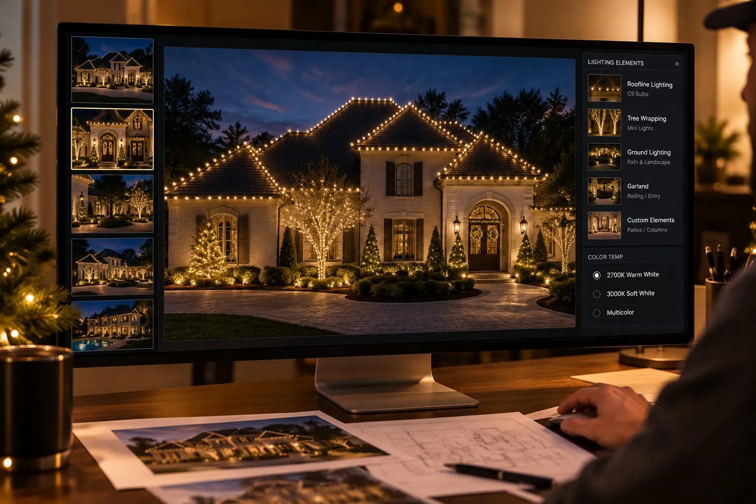 Illustration of a lit house lighting design on a computer screen